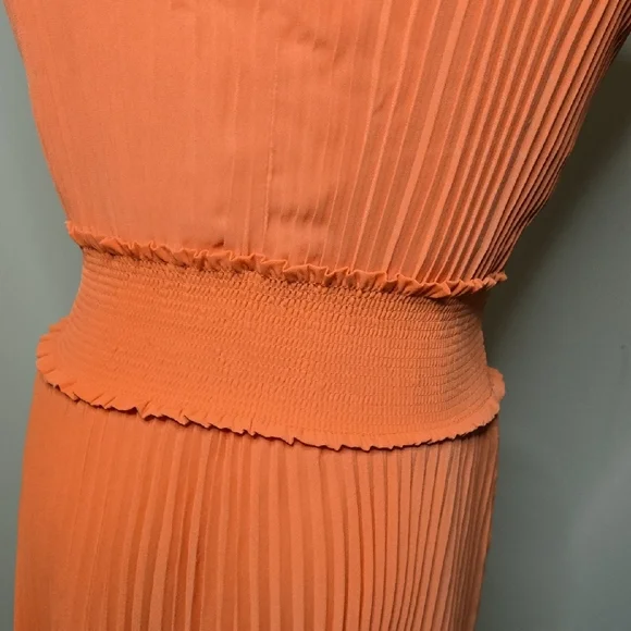 Nanette Lepore Orange Red Accordion Pleated Dress Colorblock Summer Wedding - Picture 5 of 7